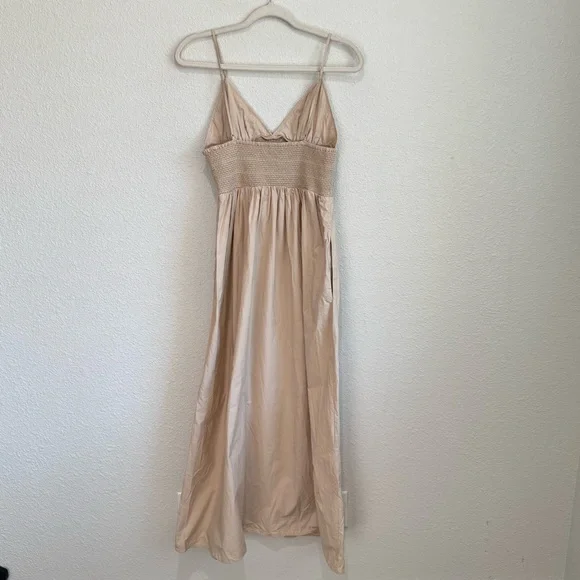 Zara Poplin Midi Dress Womens‎ Large Tan Minimalist Boho Embroidered Vacation - Picture 8 of 10